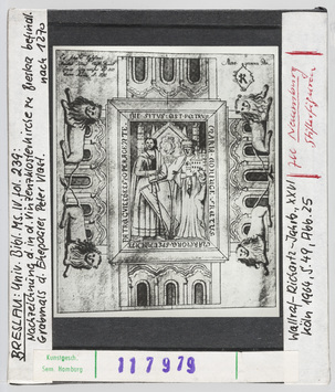 Vorschaubild Breslau, Universitätsbibliothek: MS IV fol. 239. Nachzeichnung des in der Vinzenzklosterkirch zu Breslau befindlichen Grabmals des Ehepaares Peter Vlast (zu: Naumburg, Stifterfiguren) Diasammlung